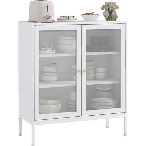 Credenza da cucina a 3 ripiani con 2 ante a rete e ripiano regolabile, 80 x 37 x 92 cm, bianca (1/5)