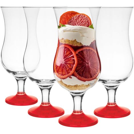 Lot de 4 verres à cocktail Long Drink Gin Bière Eau Verres à cocktail Verre à eau Verre Smoothie Dessert Passe au lave-vaisselle Rouge 4 x 420 ml (1/4)