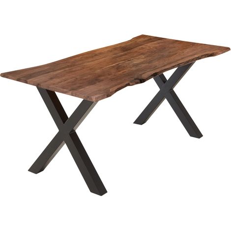 Esstisch Akazie nussbaumfarben 200 x 100 cm X-Gestell schwarz YVONNE (1/5)