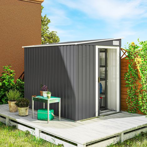 Abri de jardin 2.81 m² avec fondation. abri à outils extérieur adossé en acier galvanisé. 154x206.5x181cm. gris foncé
