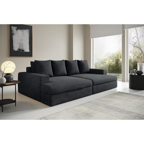 Tendencio – Canapé droit 4 places avec double méridienne – Assise profonde en velours côtelé – Structure robuste en bois aggloméré – Confort optimal