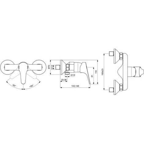 Porcher – Mitigeur de douche mural – Finition chrome – Sortie de douche 1/2' – Clapet anti-retour intégré – Cartouche Ø 38 mm FirmaFlow® (1/5)