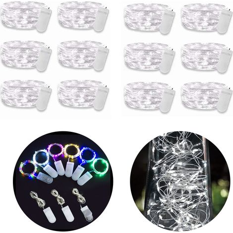 Set mit 12 Lichterketten, 2 Meter, 20 LEDs, kaltweißes Dekorationslicht, schraubenloser LED-Lichtknopf, ideal für Weihnachten, Valentinstag, Blumen, Kuchen, Bastelarbeiten und Geschenkboxen. (1/5)