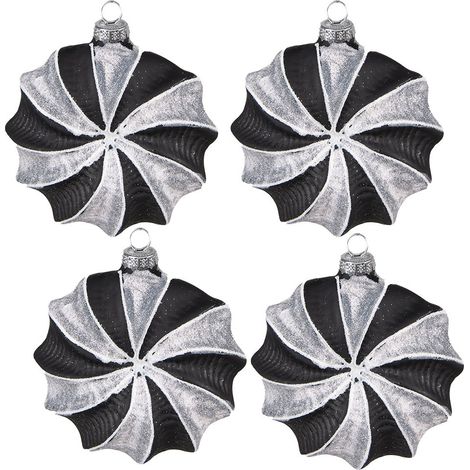 Lot de 4 boules de Noël en verre noir et gris 10 cm décoration de Noël classique - PANGIVO (1/3)