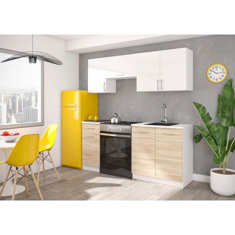 Moderne Küchenzeile LECO 180 cm in Sonoma Eiche / weiß Hochglanz – funktionales Design für jede Küche (1/3)
