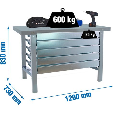 Simonrack Metallarbeitsplatz grau 5 Schubladen Tragfähigkeit 600 kg