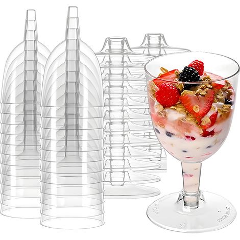 50 verres à dessert en plastique, transparents, réutilisables, 120–170 ml, pour mousse, pudding, yaourt et buffets (1/5)