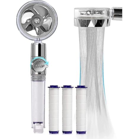Pommeau de douche pivotant à 360° à hélice haute pression avec système de filtration à trois niveaux et 3 sorties (1/5)