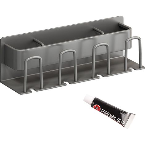 Porte-brosses à dents mural sans perçage, gain de place, support électrique pour brosses à dents, accessoires de salle de bain, gris, 4 compartiments (1/5)