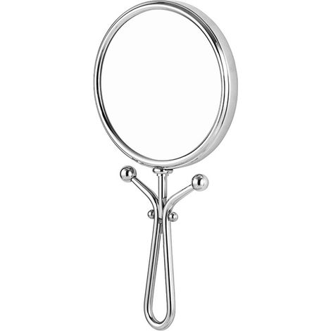 Miroir de poche grossissant voyage, double face avec manche pliable réglable - Miroir de maquillage portable compact (1/5)