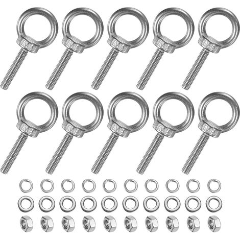 10-Sets Vis À Œil En Acier Inoxydable M6x32mm Avec Épaulement Pour Suspension/Fixation Avec Écrous Et Rondelles Filetage Mâle Anneau À Épaulement Longueur 1.26 Pouce (1/5)
