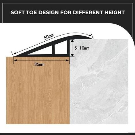 Barre de Seuil Adhesive PVC, Seuil de Porte, Profilés de Réglage en Hauteur en Vinyle,Rattrapage Niveau pour Hauteur du Seuil, Rampe de Seuil Bandes (Grain de Bois Gris, 510mm(H),1M(L)) (1/5)