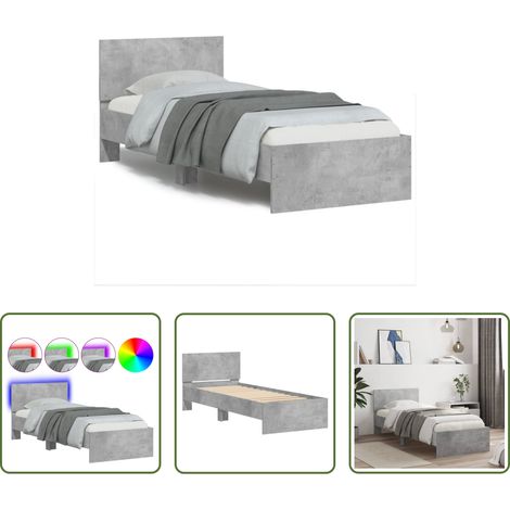 LED-Leuchten - Bettgestell mit Kopfteil und LED-Leuchten Betongrau 75x190 cm (1/5)
