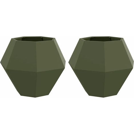 Lote de 2 jardineras rectangulares de acero verde olivo 75 x 75 x 60 cm para exterior moderno y duradero 020053111 (1/5)