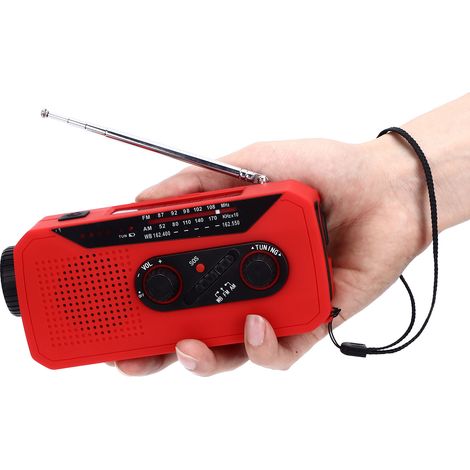 Solarbetriebenes manuelles Notfallradio mit LED-Licht, 2000-mAh-Akku, für Camping und Wandern, US-Typ, rot (1/5)