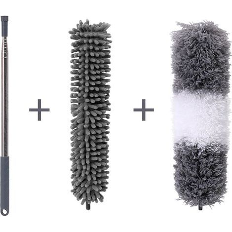GENERIC-Plumeau Telescopique, Plumeau Toile D'araignée Poussière, Lavable Plumeau Microfibre avec Poignée en Acier Inoxydable pour Toile D'araignée, Ventilateur de Plafond, Stores (6 en 1,C) (1/5)