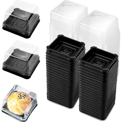 Lot de 50 mini boîtes carrées transparentes en plastique pour mini-cupcakes, gâteaux de lune, pâtisseries, gâteaux de lune, cadeaux de mariage et d'anniversaire. (1/5)