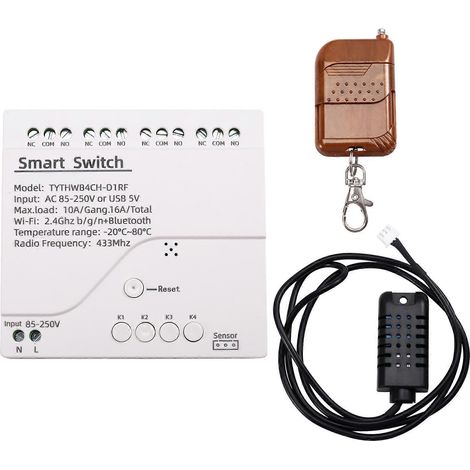 Interrupteur intelligent WiFi avec capteur de température et d'humidité, interrupteur intelligent sans fil AC 85-250V avec télécommande. (1/5)