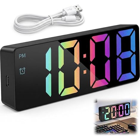 Digitaler LED-Wecker, 6-Zoll-Display, Anzeige von Uhrzeit, Datum und Temperatur, 3 Helligkeitsstufen, Schlummerfunktion, Sprachsteuerung, Digitaluhr für Büro und Schlafzimmer (1/5)