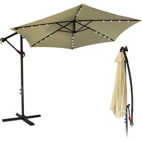 SWANEW Sonnenschirm Ampelschirm Garten Schirm Pavillon mit LED Beleuchtung 350cm - Beige (1/5)