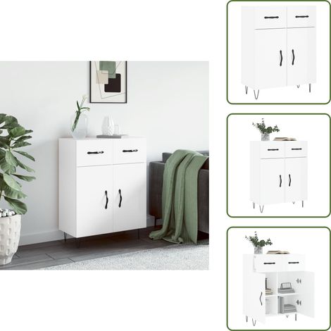 Credenza con ante - vidaXL Credenza 69,5x34x90 cm in Legno Multistrato Bianco Lucido - Credenza con piano decorativo