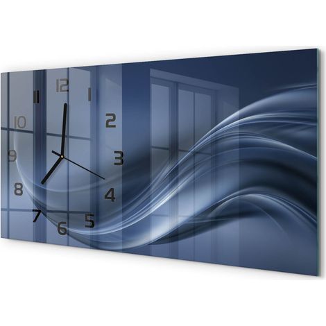 Horloge Murale Panoramique Moderne 60x30 cm Verre Trempé Sans Tic-Tac Vague grise (1/5)