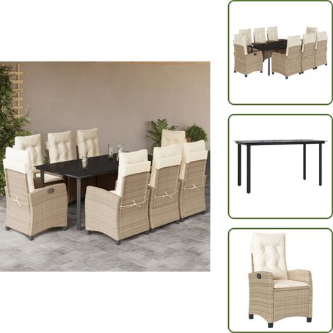 Chaise de jardin inclinable - vidaXL Ensemble à manger de jardin et coussins 9 pcs beige Poly rotin - Coussin de siège (1/5)
