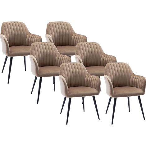 Sedia con braccioli in Velluto Beige e Metallo Nero - Lotto di 6 - ELEANA