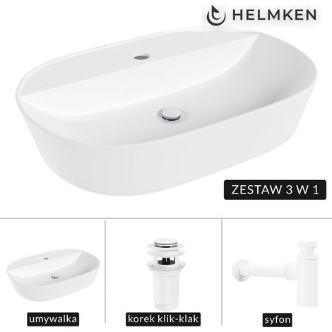 Lavabo de encimera Helmken 46060000 (60x40) blanco + Sifón blanco + Tapón de clic blanco (1/5)
