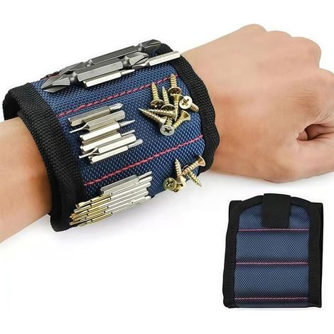 Get organized with the sturdy magnetic tool belt and magnetic wristband – Perfect for DIY enthusiasts, no assembly required – Blue