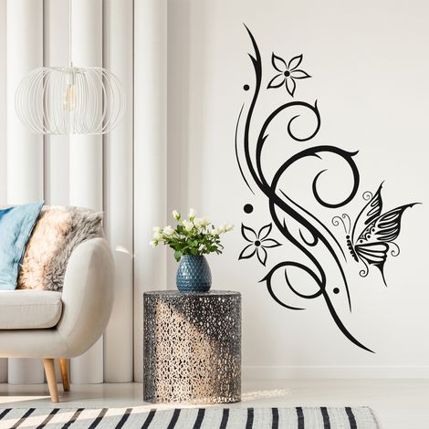 Sticker Mural - Fleurs Papillon - 17x32 cm - Noir (1/3)
