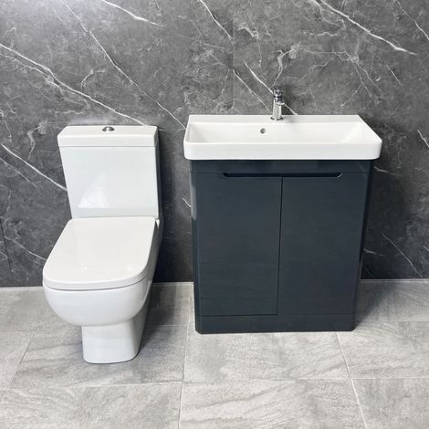Bathroom Vanity Suite RAK Series 600 Toilet Ross with 700mm Unit White or Grey, White Gloss-No Tap (1/5)