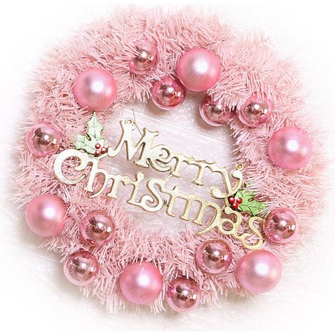 Couronne de Noël en PVC rose 30 cm avec boules décoratives pour porte d'entrée cheminée maison extérieur véranda déco festive 1 pièce (1/4)