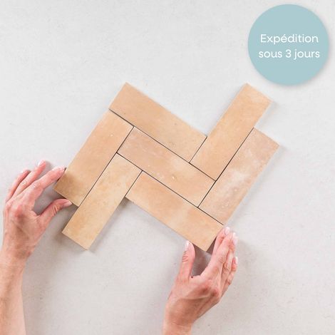 Carrelage effet zellige 5x15 cm – Coloris biscuit mat – Épaisseur 10 mm – Boîte de 0,47 m² (66 pièces) - 469m2 (1/5)