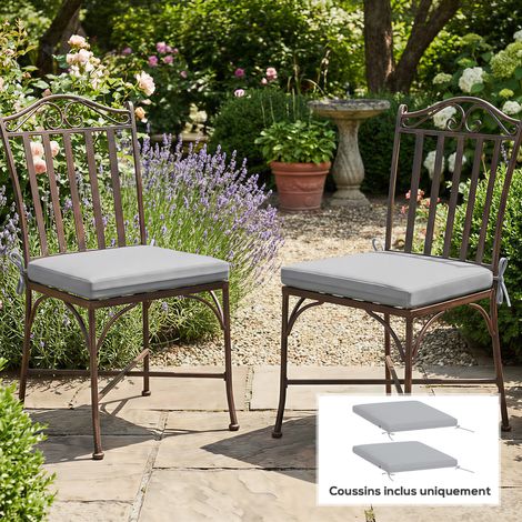 Lot de 2 coussins de chaise de jardin, galettes de chaise 50 x 50 cm, mousse haute densité, antidérapants 50x50 cm gris (1/5)