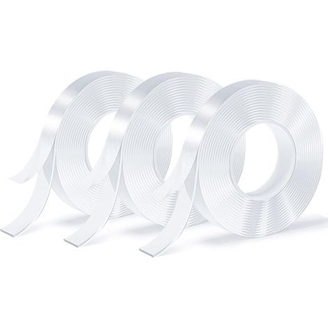 3 rouleaux de ruban adhésif double face, ruban nano, ruban transparent et ruban adhésif sans résidus. Amovible, lavable et réutilisable. Convient aux tapis, murs photo, etc. Chaque rouleau mesure 300 (1/5)