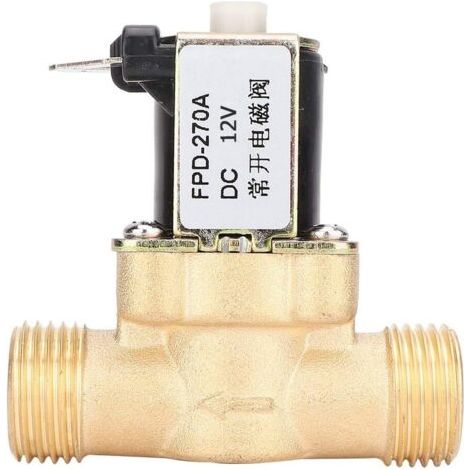 Électrovanne normalement ouverte G1/2' – Laiton – 12V/24V – Pression 0.02-0.08Mpa – Température 0-85°C – Valve électrique pour eau - DC12V