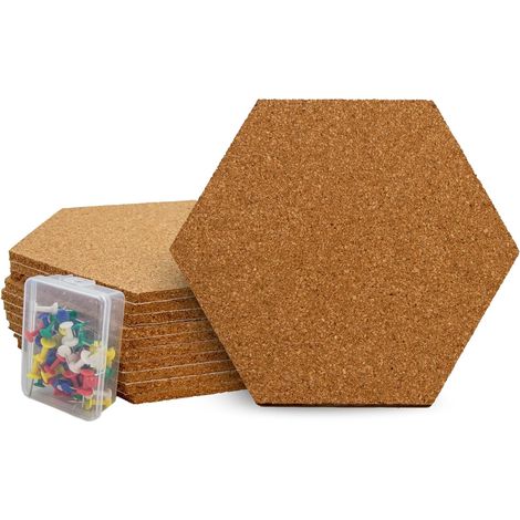 Panneaux autocollants en liège muraux hexagonaux, 10 feuilles, épaisseur 6 mm, panneaux muraux en liège adhésifs (20 cm x 17,5 cm) (1/5)