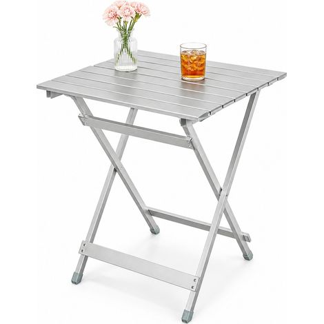 Klappbarer Campingtisch aus Aluminium mit rutschfesten Füßen, 50,5 x 46,5 x 60 cm, silberfarben (1/5)