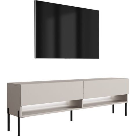Meuble TV : Cachemire, pieds droits noirs, LED blanche, 170 × 32 × 52 cm (1/5)