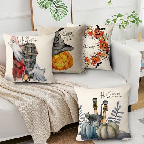 Set mit 4 Halloween-Kissenbezügen, hübsche Kürbis-Kissenbezüge (45x45 cm) (1/4)