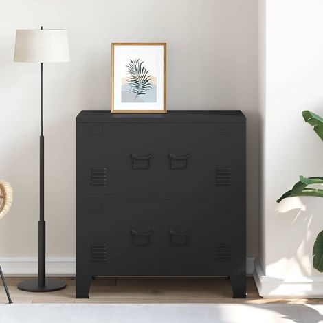 Classeur Design moderne, Armoire Etagère de rangement, avec 4 portes Noir 75x40x80 cm Acier OIB1017E (1/5)