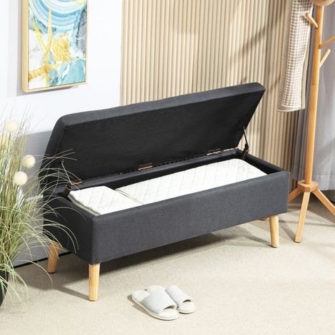 Banc coffre rembourré avec rangement et assise relevable, banc de chambre style scandinave en tissu aspect lin, bois, 110 x 39 x 45 cm, gris foncé  CHICFURN (1/5)