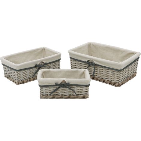 Arianna Rectangular Willow Storage Baskets, Set of 3, Grey Wash (1/4)