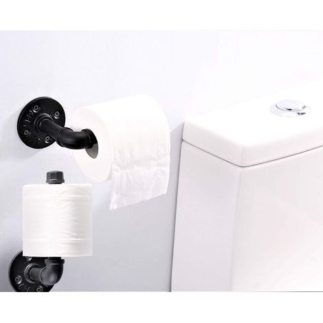 Portarotolo di carta igienica da parete in metallo stile industriale vintage, antiruggine, nero opaco, per bagno, cucina, camera da letto - ALTRO (1/3)