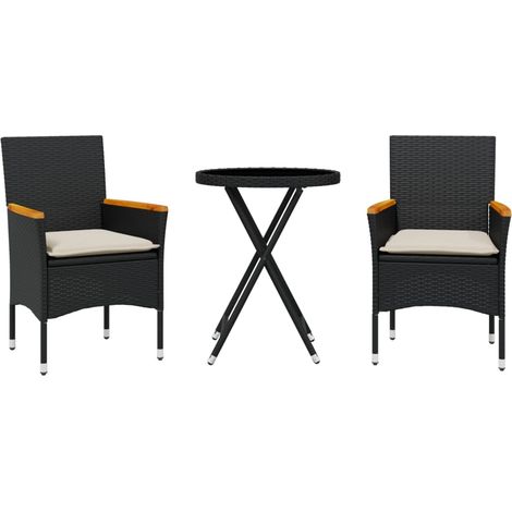 Maison Exclusive - 3-tlg. Bistro-Set mit Kissen Schwarz Poly Ratt