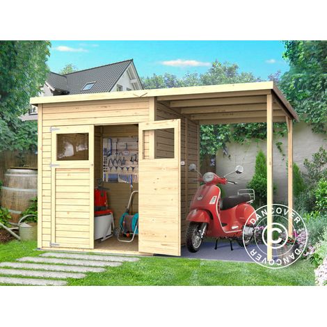 Casetta in legno con tettoia laterale, Bertilo Amrum 2 Plus, 3,23x1,8x2,1m, 2,78m² + 3,03m² - Dancover (1/2)