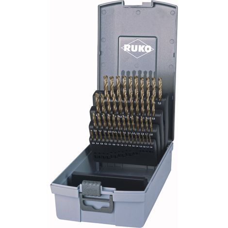 RUKO coffret de forets hélicoïdaux DIN 338 Type VA, HSSE-Co 5 en cassette plastique - 50 pcs. - 215217RO