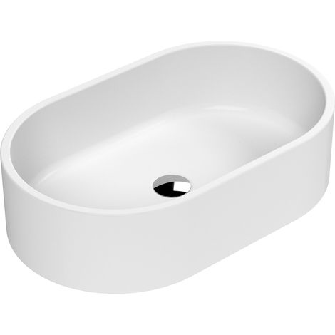 Oval Matt Ceramic Countertop Vessel Without Overflow - 565mm - Matt White