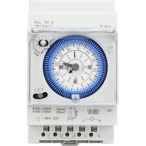 Minuterie analogique avec moteur synchrone et programme journalier, minuterie, 12VAC/DC,16A (1/5)